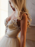 A-line Straps Floor length Beading Wedding Dress Long Prom Dress WD538 - Pgmdress