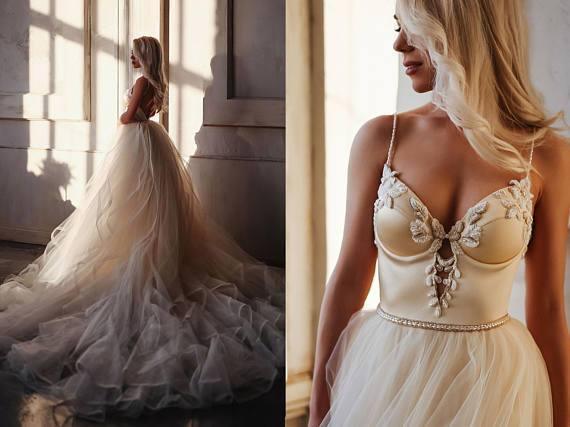 A-line Straps Floor length Beading Wedding Dress Long Prom Dress WD538 - Pgmdress