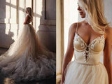 A-line Straps Floor length Beading Wedding Dress Long Prom Dress WD538 - Pgmdress