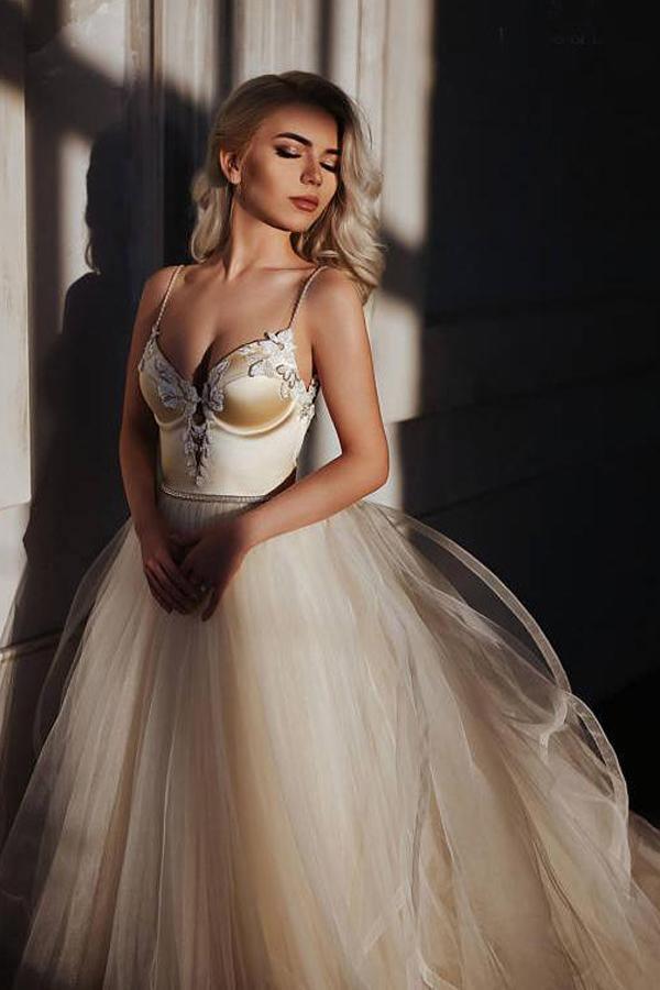 A-line Straps Floor length Beading Wedding Dress Long Prom Dress WD538 - Pgmdress