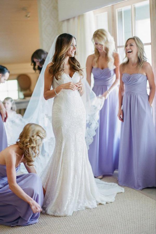 A-Line Sweetheart Backless Lavender Chiffon Bridesmaid Dress with Ruched BD080 - Pgmdress