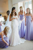 A-Line Sweetheart Backless Lavender Chiffon Bridesmaid Dress with Ruched BD080 - Pgmdress