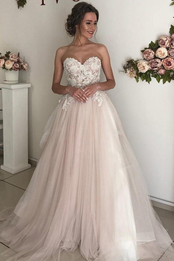 A-line Sweetheart Boho Wedding Dress Lace Romantic Wedding Dresses WD520 - Pgmdress