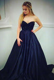 A-Line Sweetheart Navy Blue Satin Prom Dress with Beading PG573 - Pgmdress