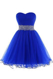 A-line Sweetheart Short Tulle Lace-up Royal Blue Homecoming Dress PD206