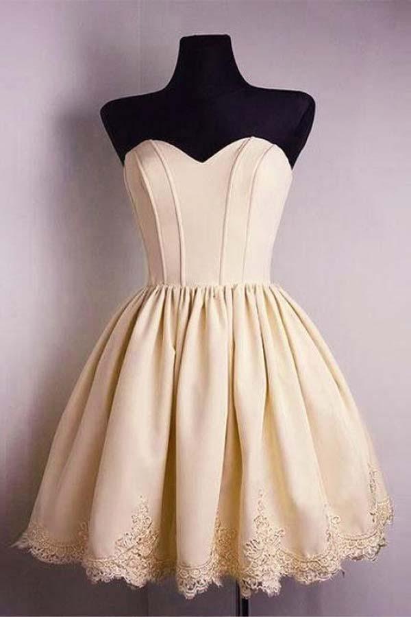 A-line Sweetheart Sleeveless Satin Homecoming Dresses With Lace Applique PD081 - Pgmdress