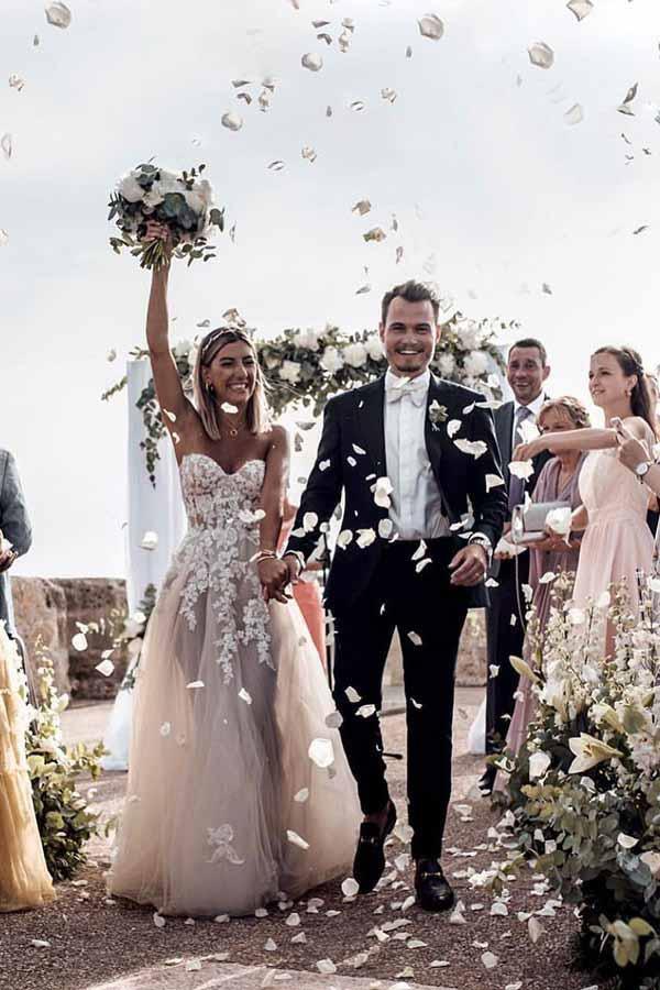 A-Line Sweetheart Sleeveless Sweep Train Tulle Wedding Dress WD295 - Pgmdress