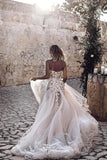 A-Line Sweetheart Sleeveless Sweep Train Tulle Wedding Dress WD295 - Pgmdress