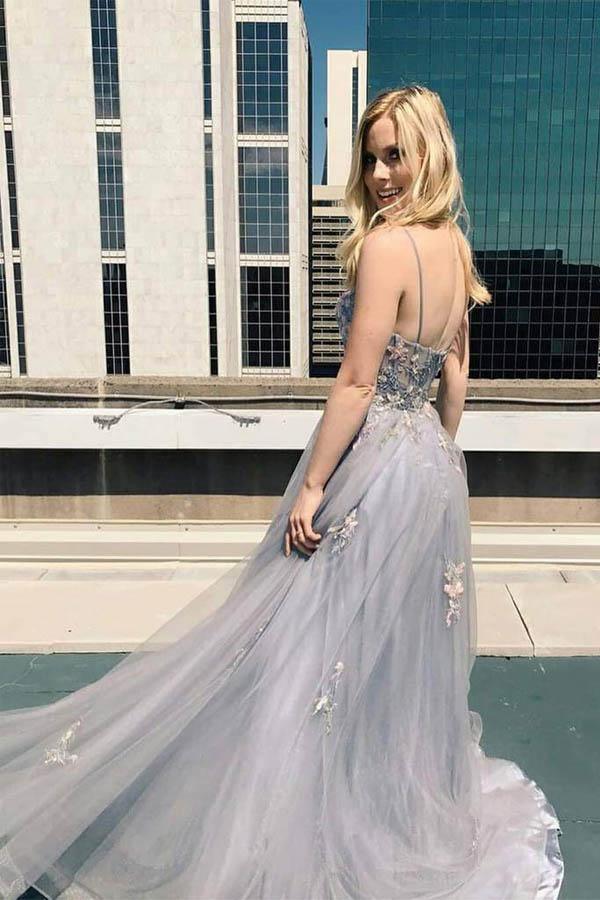 A-Line Sweetheart Spaghetti Straps Lace Appliques Long Prom Dress PSK110 - Pgmdress