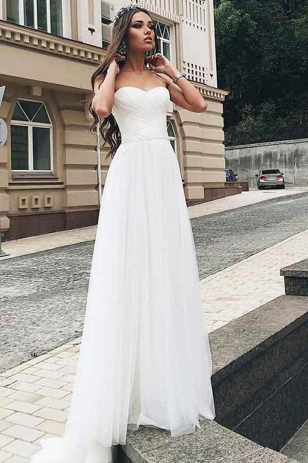 A-Line Sweetheart Tulle Wedding Dress with Appliques WD268 US14 / White
