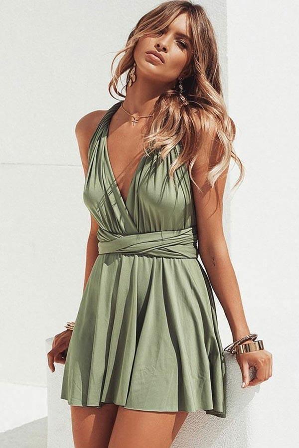 A-Line V-Neck Convertible Style Short Green Satin Homecoming Dress US10 / Pearl Pink A-Line V-Neck Convertible Style Short Green Satin Homecoming Dress US10 / Pearl Pink