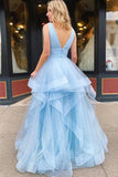 A Line V Neck Floor Length Black Prom/Formal Dress With Appliques PSK156 - Pgmdress