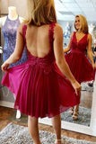 A-line V-neck Homecoming Dress  Backless Short Prom Dress PD401