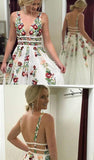 A Line V Neck Ivory Lace Prom Dresses with Embroidery Printed Evening Dresse PG901 - Pgmdress