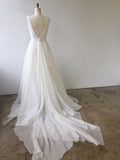 A-line V Neck Ivory Prom Dresses Wedding Dresses With Court Train PM233 - Pgmdress