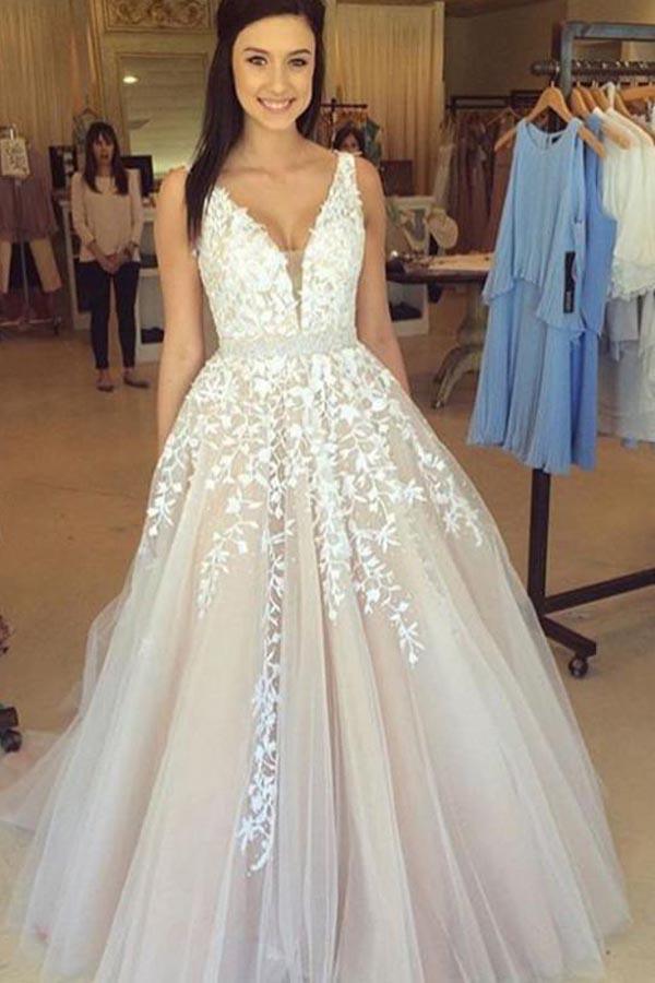 A-Line V Neck Princess Long Prom Dress with Beading Belt WD207 US10 / Gray A-Line V Neck Princess Long Prom Dress with Beading Belt WD207 US10 / Gray