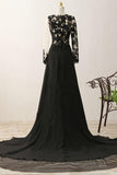 A-line Appliques Black Long Sleeves Prom Dress Evening Gown PG320-Pgmdress