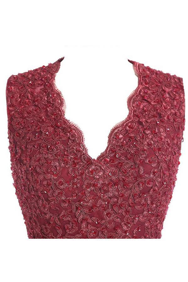 A-line V Neck Open Back Chiffon Long Evening Gown with Lace PG253 - Pgmdress