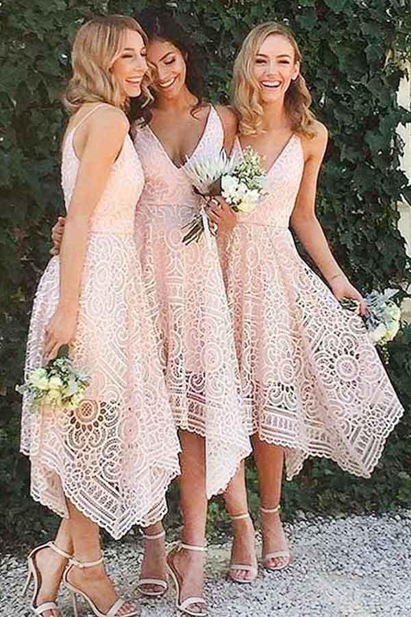 A-Line V-Neck Pearl Pink Lace Bridesmaid/Prom/Homecoming Dress US10 / Custom Color A-Line V-Neck Pearl Pink Lace Bridesmaid/Prom/Homecoming Dress US10 / Custom Color