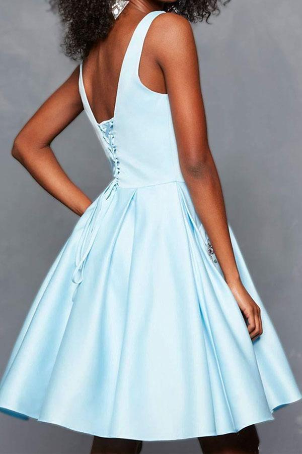 princess polly baby blue dress Purple Tulle Beaded A Line Short Homecoming Dresses PH372 main image 1