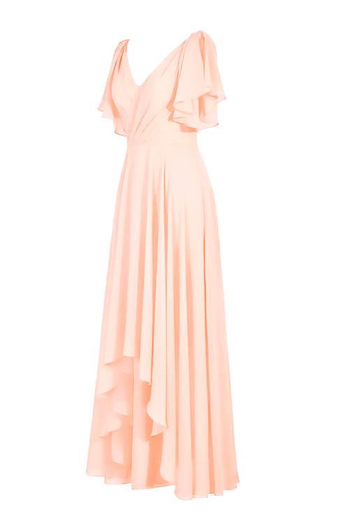 A-line V-neck Short Sleeves Floor Length Chiffon Bridesmaid Dress BD014 - Pgmdress