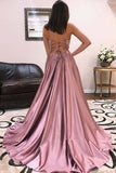 A Line V Neck Spaghetti Straps Cross Back Blush Long Prom Dresses PG818 - Pgmdress