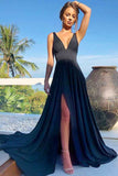 A-Line V-Neck Sweep Train Straw Spandex Prom Party Dress with Split PG658 - Pgmdress