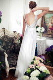 A-Line V-Neck Sweep Train Chiffon Beach Wedding Dress with Lace WD262 - Pgmdress