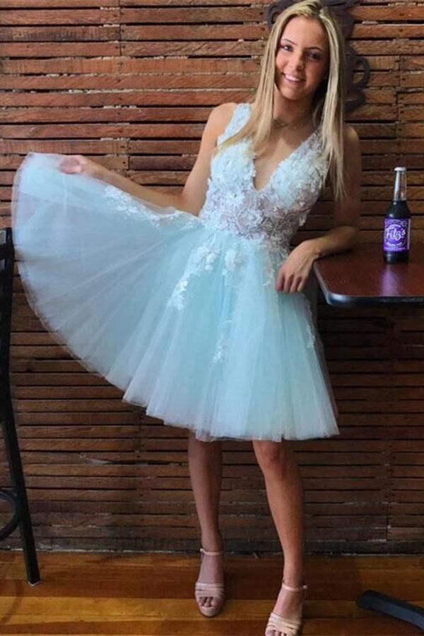 V Neck Tulle Short Pink and White Homecoming Dress Short Prom Dress –  Pgmdress