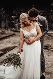 A-Line Wedding Gown with Illusion Neck With Back Lace Appliqued  WD441