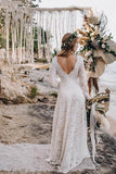 A-Line White Lace Floor-Length Wedding Dress With Long Sleeves WD542 - Pgmdress