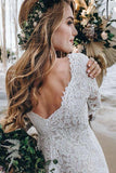 A-Line White Lace Floor-Length Wedding Dress With Long Sleeves WD542 - Pgmdress