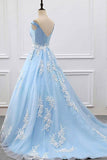 Ball Gown Off-the-Shoulder Court Train Blue Tulle Prom Dress PG483 - Pgmdress