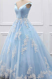 Ball Gown Off-the-Shoulder Court Train Blue Tulle Prom Dress PG483 - Pgmdress