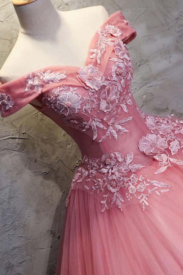 Ball Gown Off-the-Shoulder Tulle Wedding Dress With Appliques WD196 - Pgmdress
