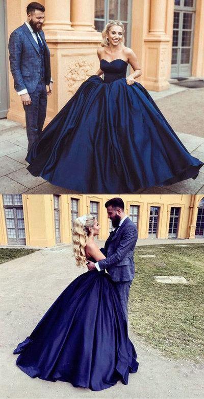 Ball Gown Prom Dresses Sweetheart Burgundy Dark Navy Long Chic Prom Dress PSK189 - Pgmdress