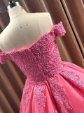 Ball Gown Sweetheart Cap Sleeve Lace Appliques Prom Dress PSK054 - Pgmdress