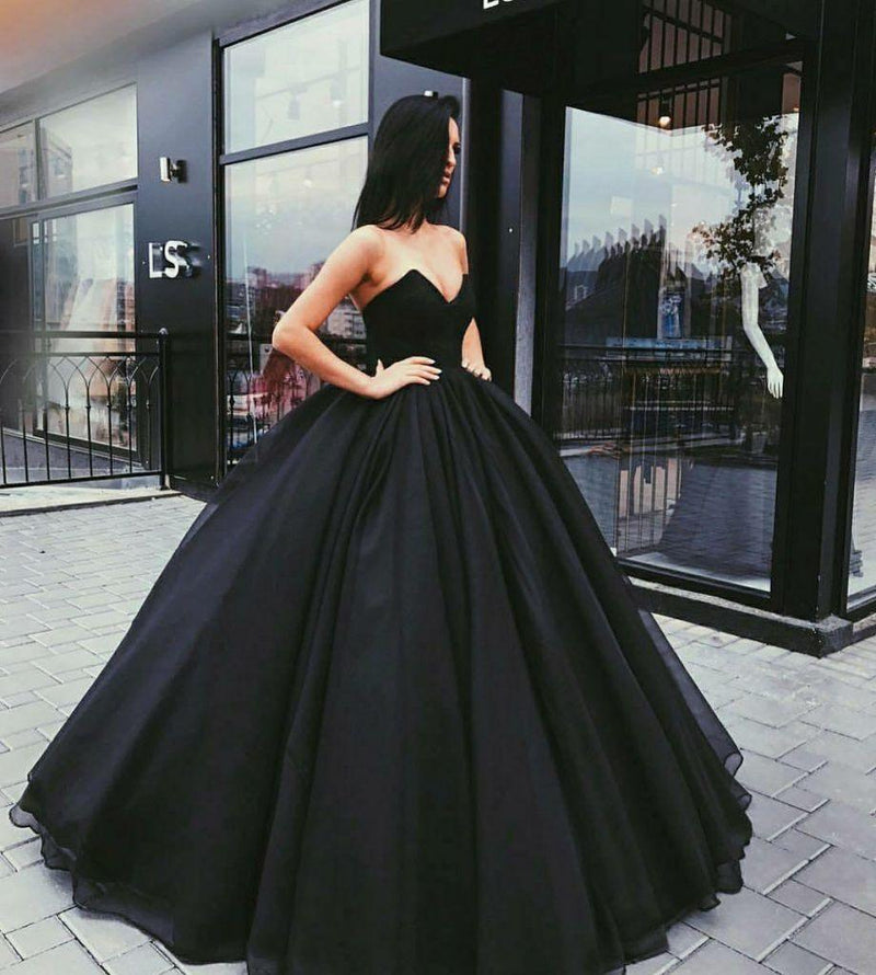 Ball Gown Sweetheart Strapless Black Long Prom Dress PG736-Pgmdress