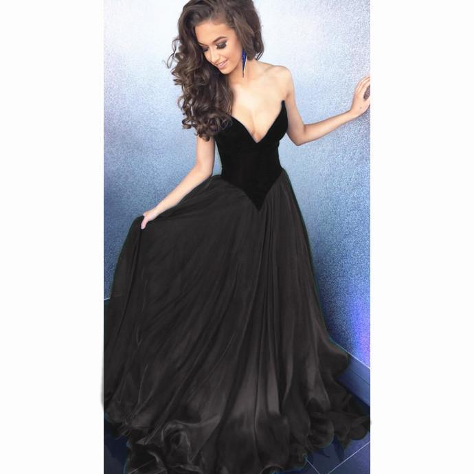 Ball Gown Sweetheart Sweep Train Dark Red Tulle Prom Dress US4 / Black