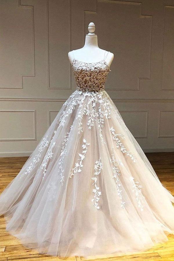 Ball Gown Tulle Scoop Appliqued Lace Long Prom Dress Evening Dress US0 / Custom Color