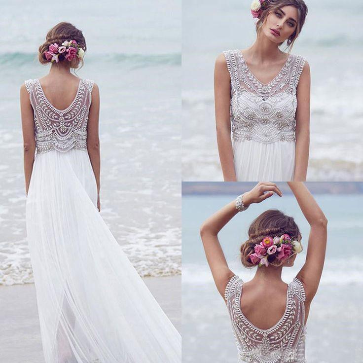 Beach Wedding Dresses A-line V-neck Short Train Sexy Bridal Gown WD526 - Pgmdress