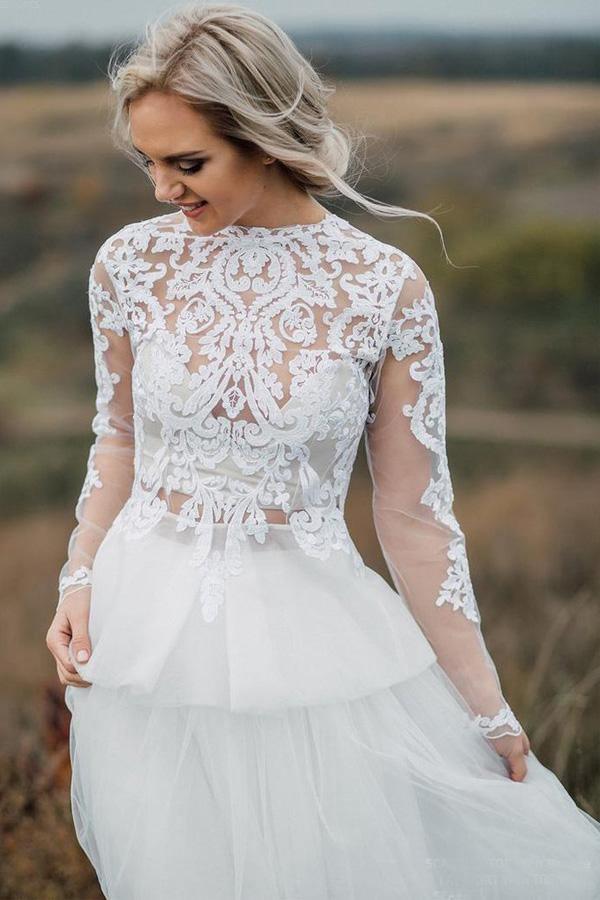 princess polly baby blue dress Boho Wedding Dress,Long Sleeves Wedding Dresses,Outdoor Wedding Dress,Casual Bridal Dress,WD00073, US12 / Black main image 1