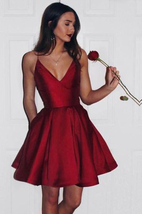 Burgundy Cute Simple Spaghetti Straps Homecoming Dress Party Dress US0 / Custom Color Burgundy Cute Simple Spaghetti Straps Homecoming Dress Party Dress US0 / Custom Color