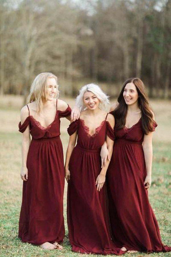 Burgundy Long Chiffon Bridesmaid Dress Wedding Party Dress BD070 - Pgmdress