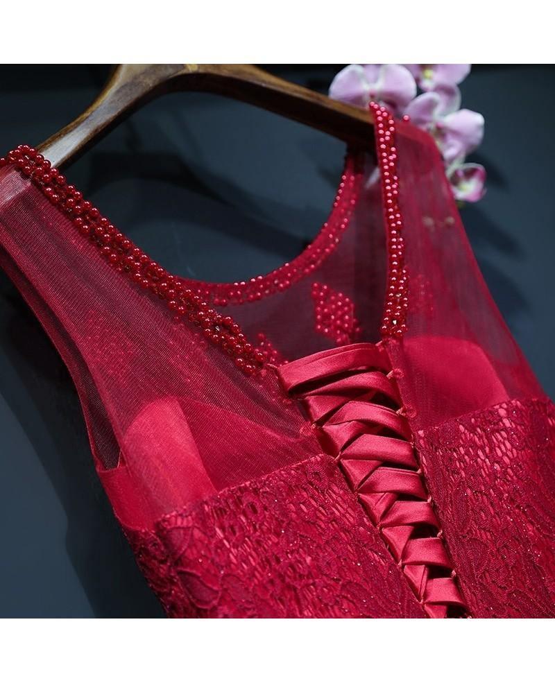 Burgundy Long Prom Mermaid Formal Dress With Lace Sleeveless PG690 - Pgmdress
