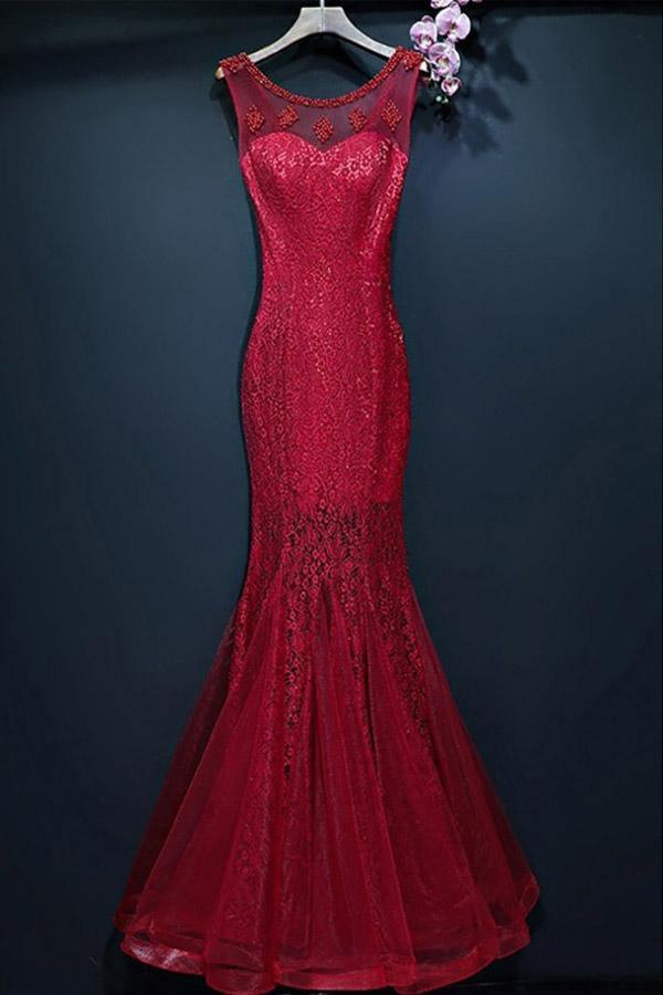 Mermaid Burgundy Long Prom Dress With Lace Sleeveless PG690 Pgmdress Mermaid Burgundy Long Prom Dress With Lace Sleeveless PG690 Pgmdress