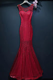 Mermaid Burgundy Long Prom Dress With Lace Sleeveless  PG690