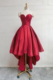 Burgundy Sweetheart Satin High Low Homecoming Dresses Short Prom Dress PD303