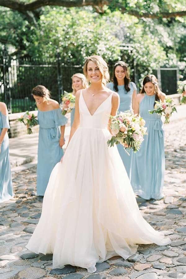 Charming A Line V Neck Backless Ivory Chiffon Wedding Dresses US6 / Custom Color