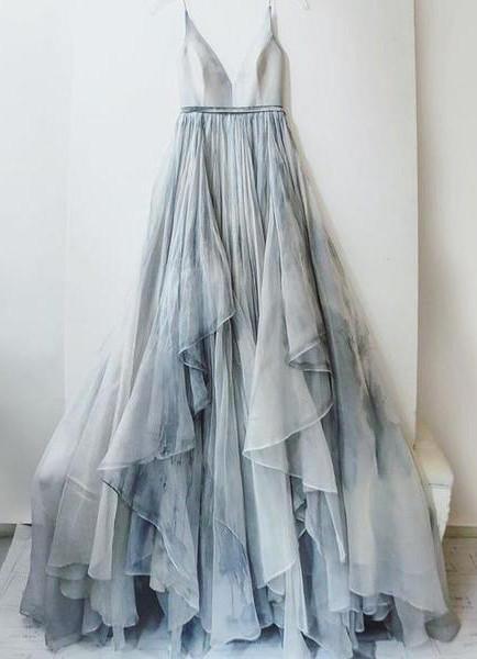 Charming Straps Simple V Neck Tulle Prom Dresses Evening Dresses PG467 - Pgmdress